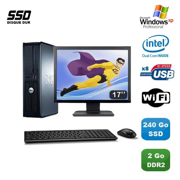 Dell Optiplex 760 DT Desktop PC - Intel E5200 2.5GHz, 2GB DDR2, 240GB SSD, WiFi, XP Pro + 17-inch Monitor