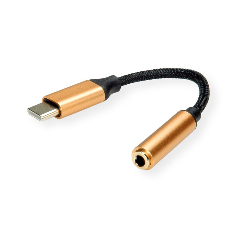 Roline Portable Phone Cable - Black and Gold, USB C to 3.5mm Jack