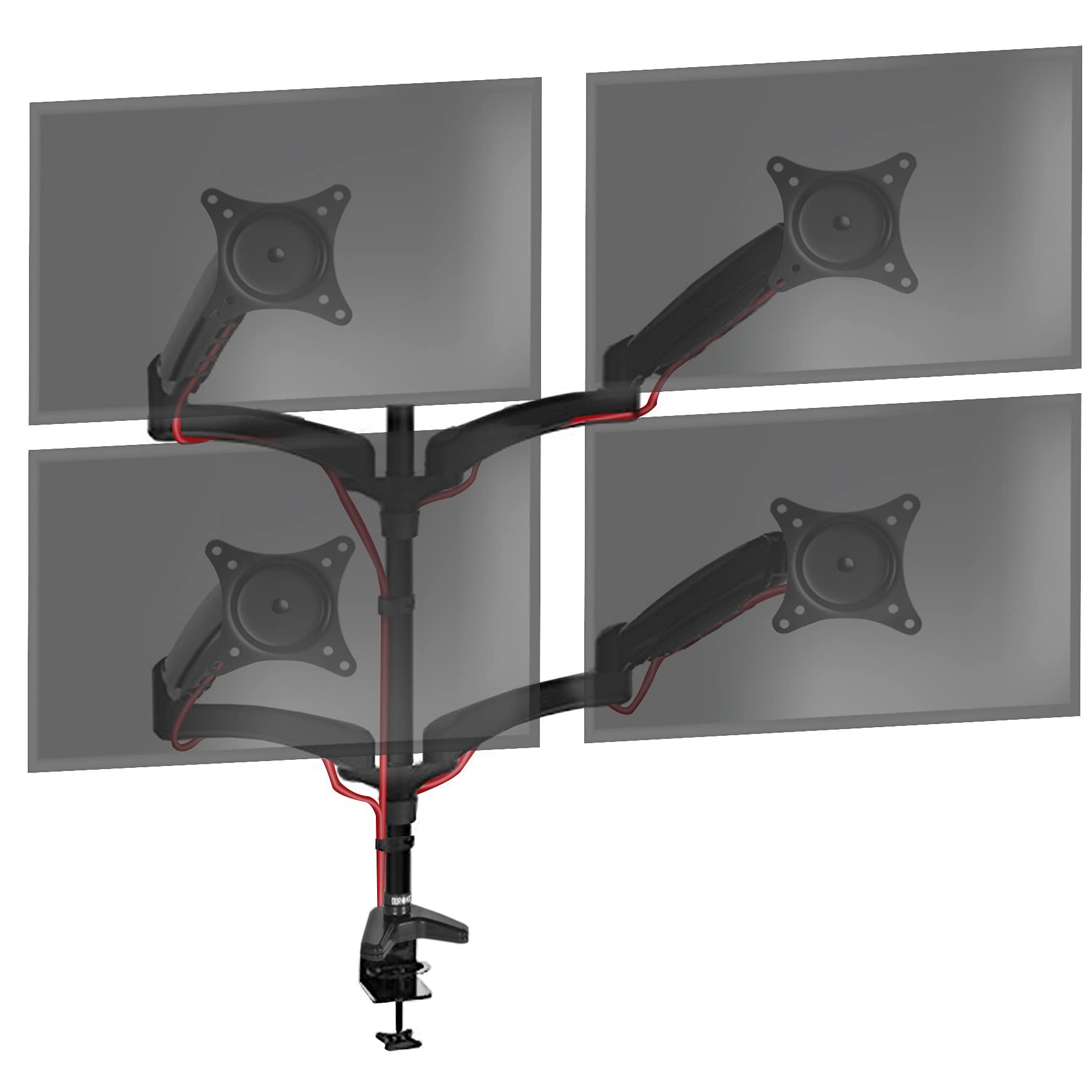 Duronic DM554 4-Screen Monitor Arm - Spring Mechanism - Instant Adjust - Adjustable Height - VESA 75/100 Compatible - Aluminum Pole and Arms - Tilt -90°/+85°