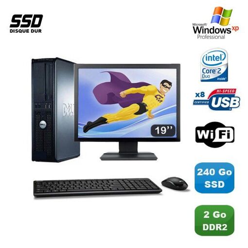 PC de escritorio Dell Optiplex 760 DT - Procesador Intel Core 2 Duo E8400, 3 GHz, 2 GB DDR2, disco SSD de 240 GB, WiFi, XP Profesional