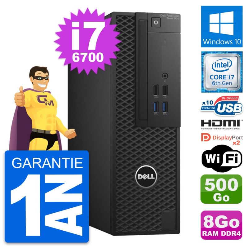 Dell Precision T3420 SFF Desktop Computer - i7-6700, 8GB RAM, 500GB HDD, HDMI, Windows 10, WiFi