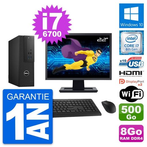 Computadora Dell T3420 SFF - Pantalla de 22', i7-6700, 8 GB de RAM, 500 GB HDD, HDMI, WiFi, Windows 10