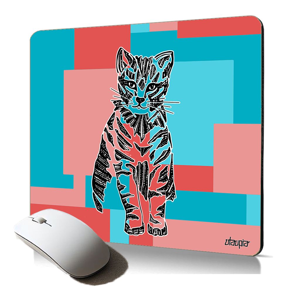 Tapis de souris souple chat tribal cube azteque Utaupia