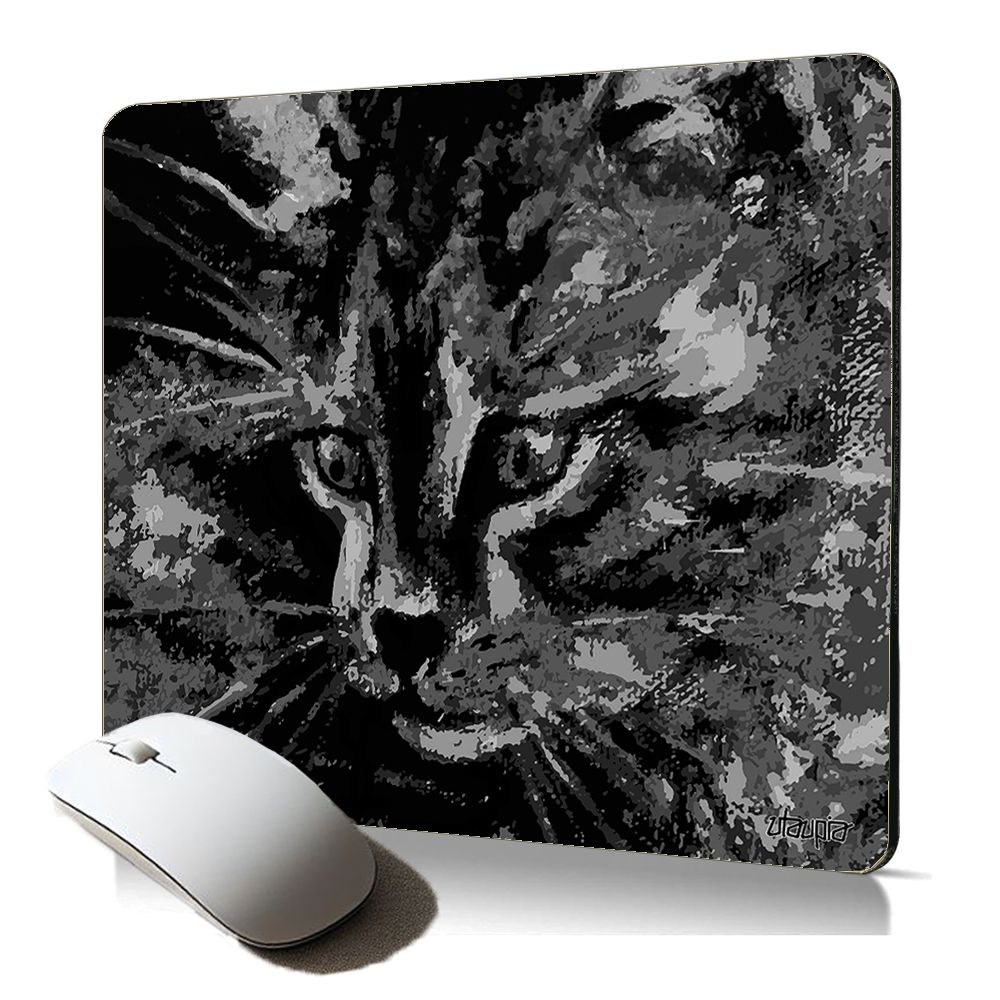 Tapis de souris souple Utaupia - Dessin de chat mignon, gris