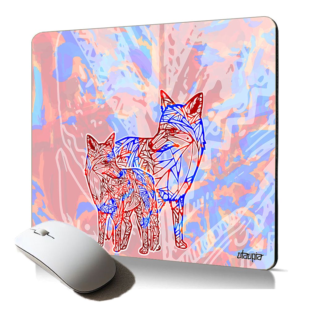 Tapis de souris souple Utaupia Renard Roux Motif Plume Ethnique Écologique