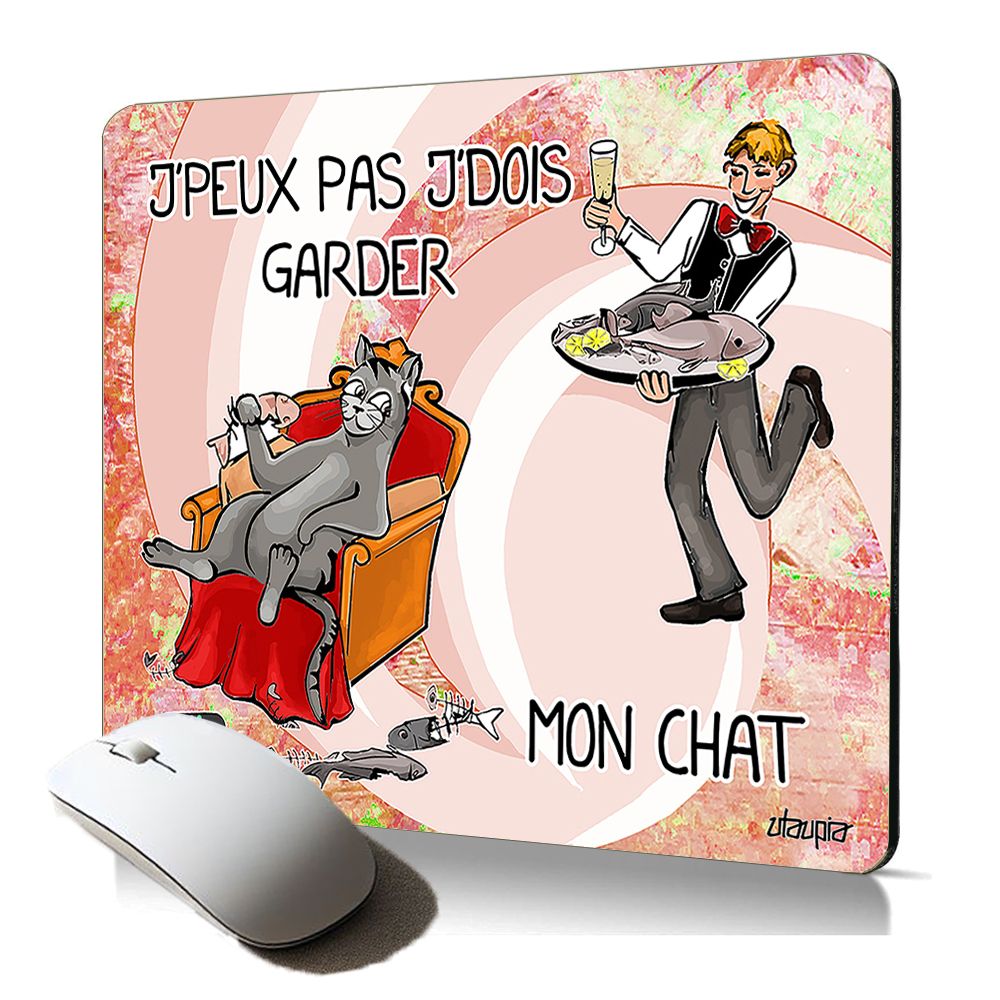 Tapis de souris souple Utaupia - 'Je ne peux pas, je dois m'occuper de mon chaton' Accessoire humoristique