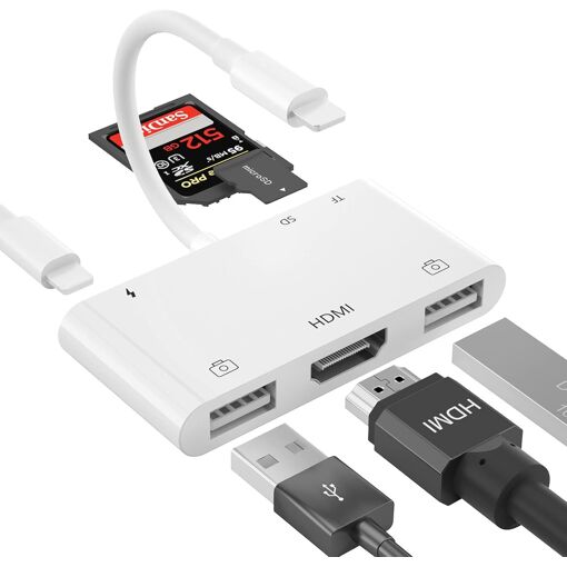 Adaptateur HDMI OTG pour iPhone, Convertisseur USB vers HDMI 6 en 1