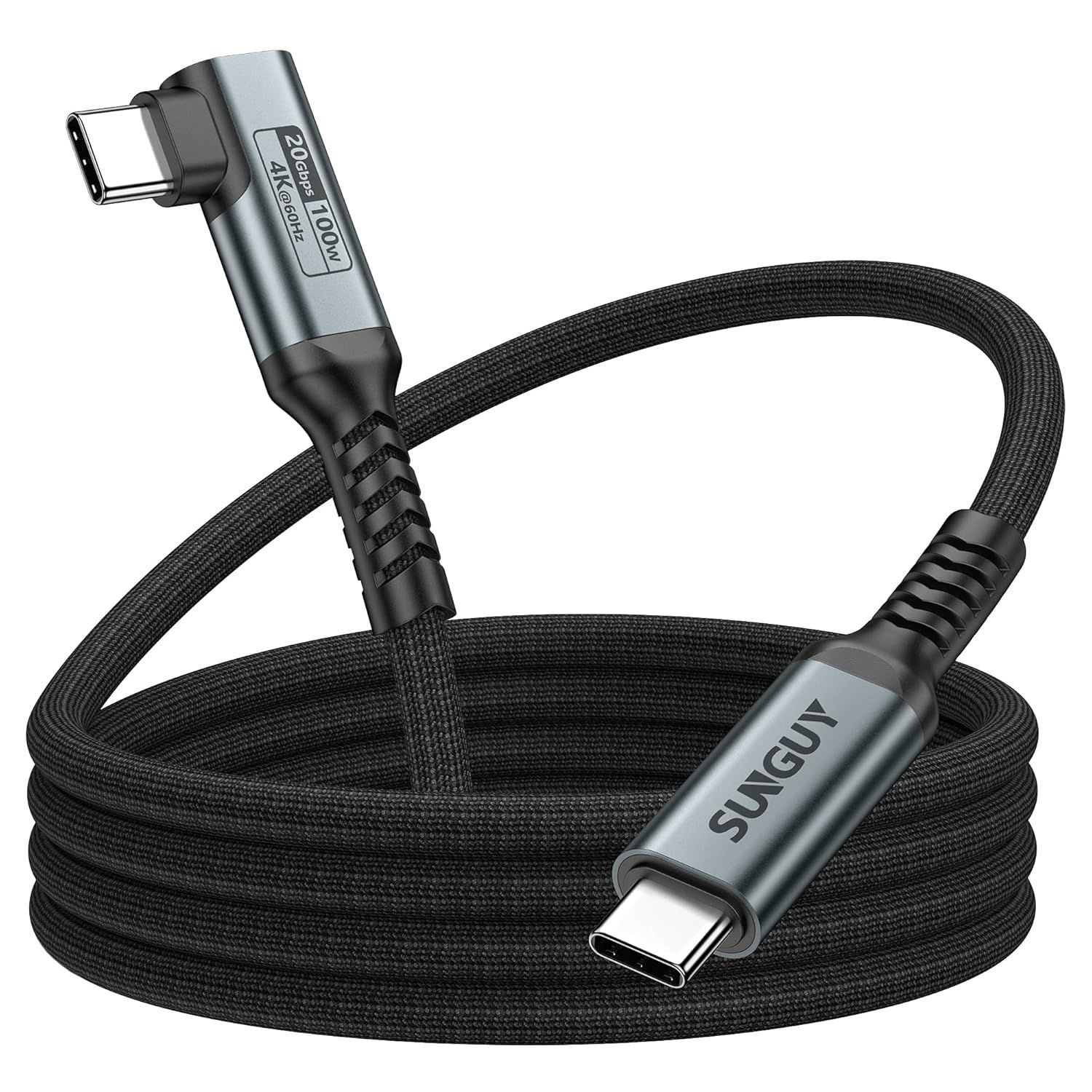 USB-C to USB-C 90 Degree Cable, 1.5M, 20Gbps, 100W Quick Charge, 4K@60Hz Video Transmission Cable for iPhone 15 Pro, Galaxy S24/S23, iPad Pro 2022, MacBook Pro 2020