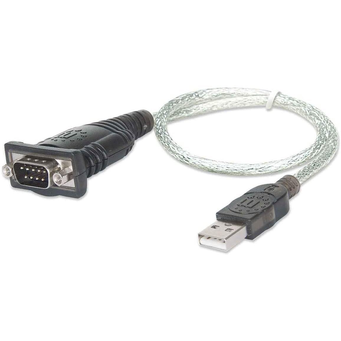 Manhattan USB 1.1 Adapter - 9-Pin SUB-D Male to USB-A Male, 0.45m, Gray