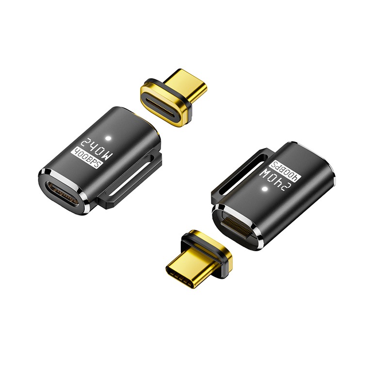 Magnetic USB-C Female to USB-C Male Right Angle Adapter, 240W Quick Charge - Black