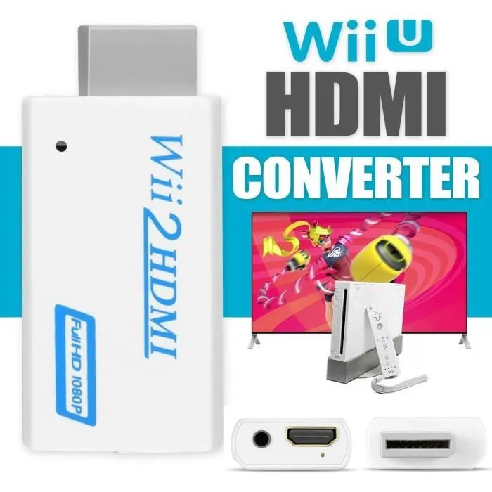 LOVEBAY HDMI Converter - Wii to 1080p 60Hz - Audio Jack 3.5mm - White