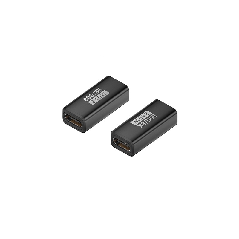 USB-C Female to Female Adapter 240W 80Gbps (2 Pack) - Supports 8K@60Hz Video and PD Charging (Black)