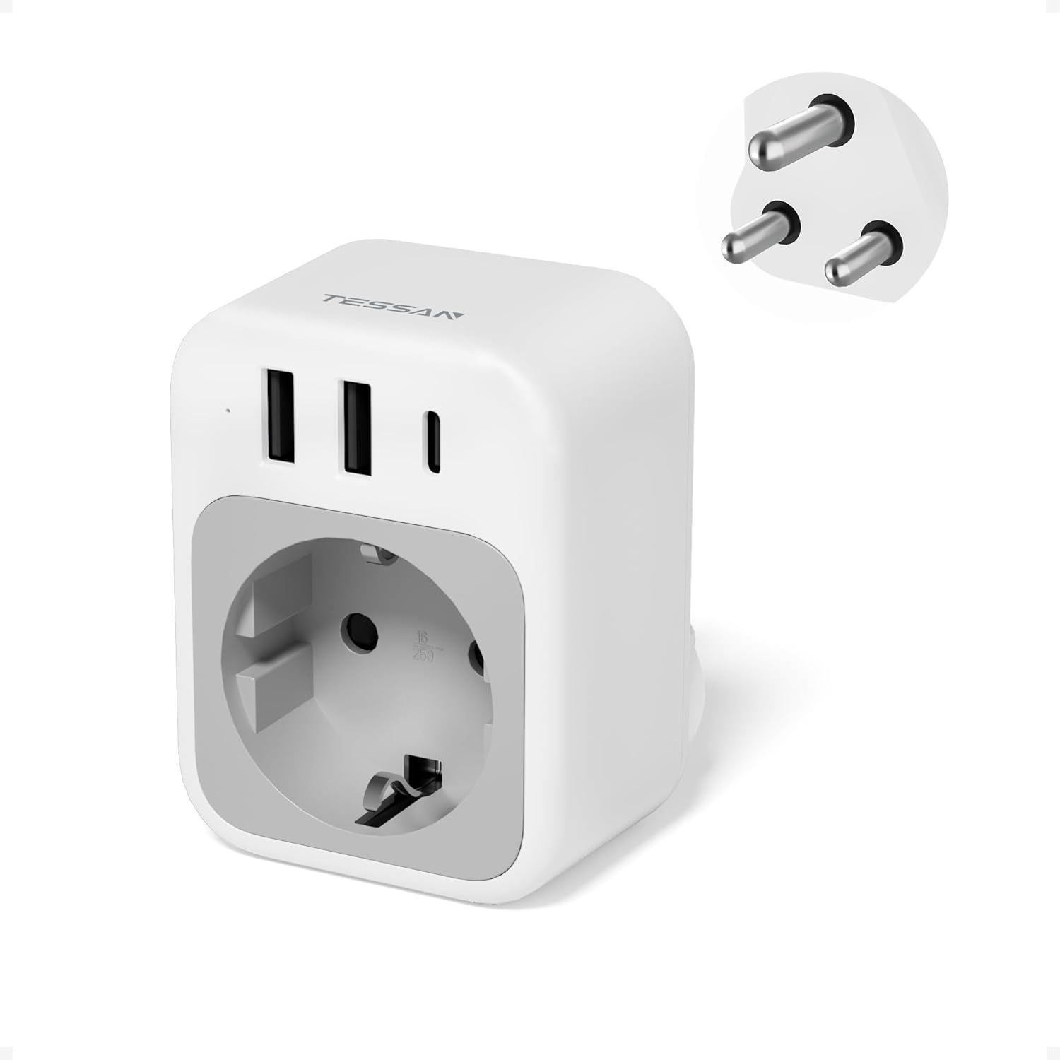 KALANKA South Africa Adapter, 3-in-1 Travel Adapter with USB-C and 2 USB-A Ports, 2500W for Namibia, Botswana, India, Nepal, Mozambique, Lesotho, Eswatini