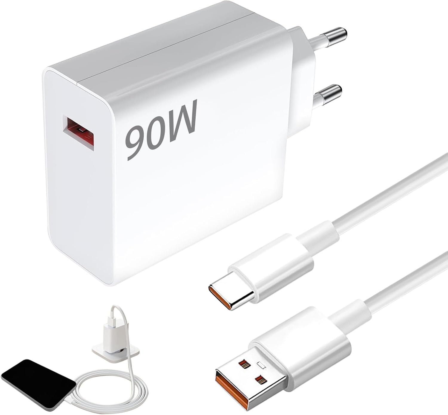 KALANKA 90W Charger with USB C Cable 2m, Turbo Charge Adapter for Samsung Ultra/Note Series and More