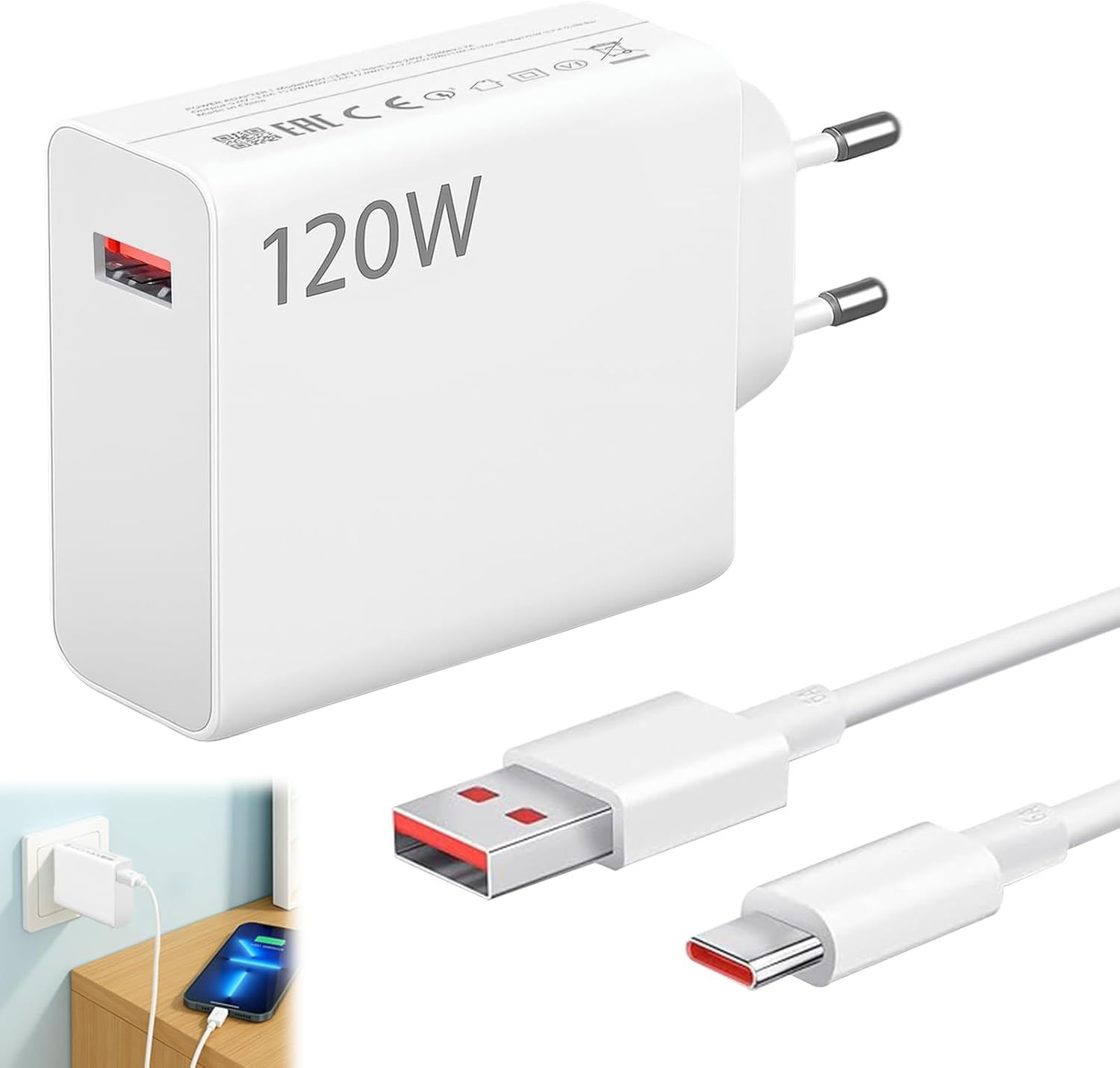 KALANKA 120W Quick Charger with USB C Cable for Xiaomi 14T Pro/13 Lite/12T 14/11S/11/12Pro/POCO X6/X4 GT Pad