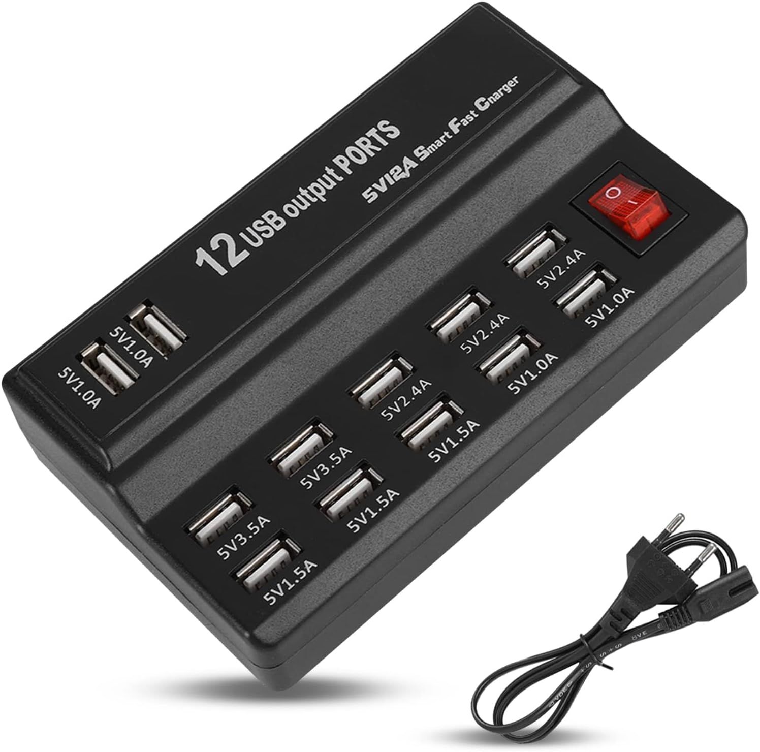 Estación de carga KALANKA, concentrador de carga USB de 12 puertos con 5V 10A, portátil para teléfonos inteligentes, tabletas y otros dispositivos USB (UE)