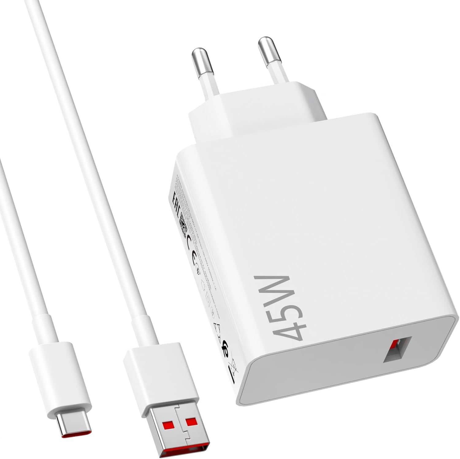 Chargeur et câble USB-C KALANKA de 45 W pour Xiaomi Redmi Note 14 Pro/15 Pro 5G/6A avec charge rapide - Adaptateur 1 mètre Type C pour Xiaomi Poco X7 M7 Pro M6 Pad