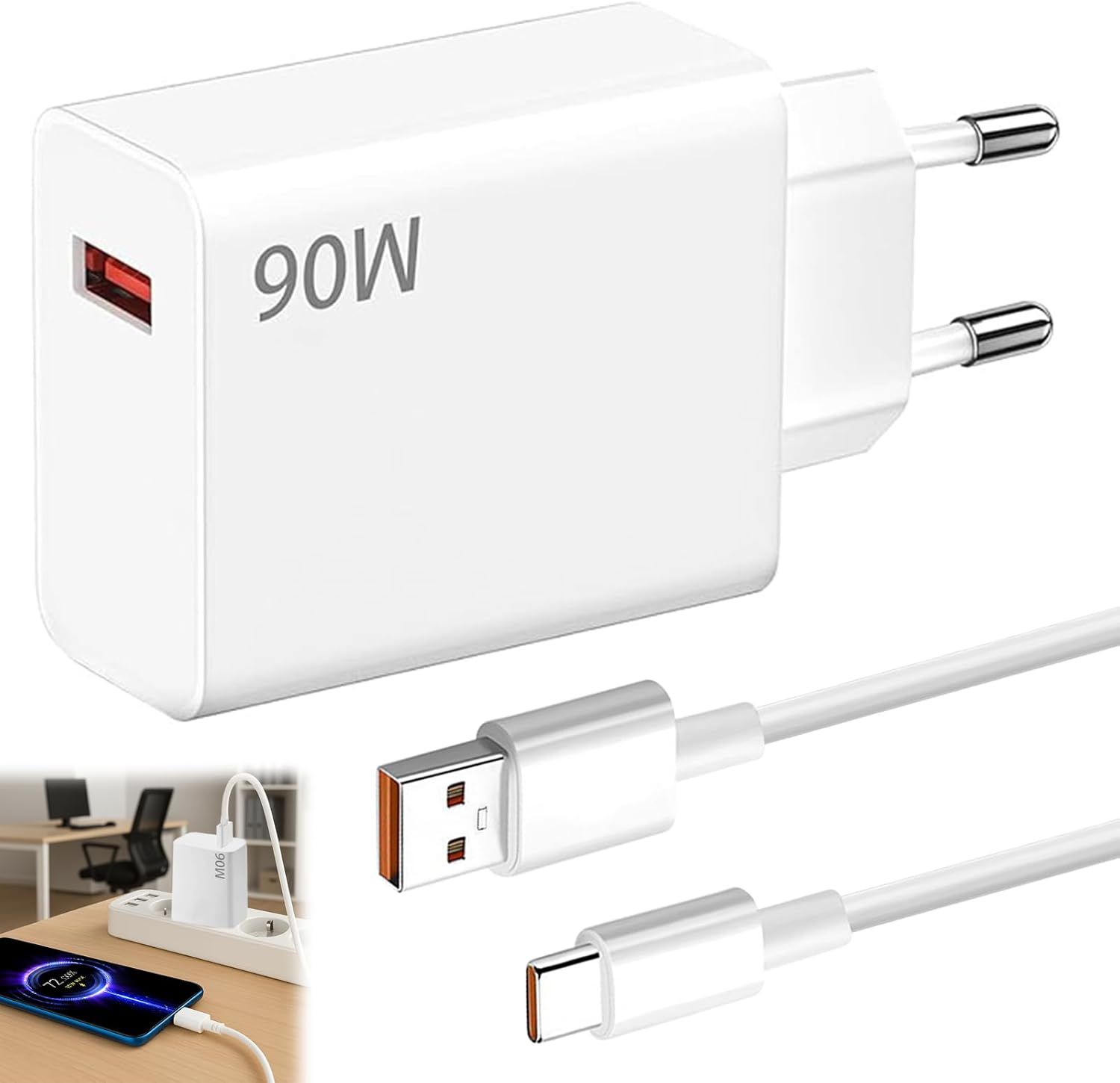 Cargador rápido KALANKA de 90W con cable USB-C de 6A de 2 metros