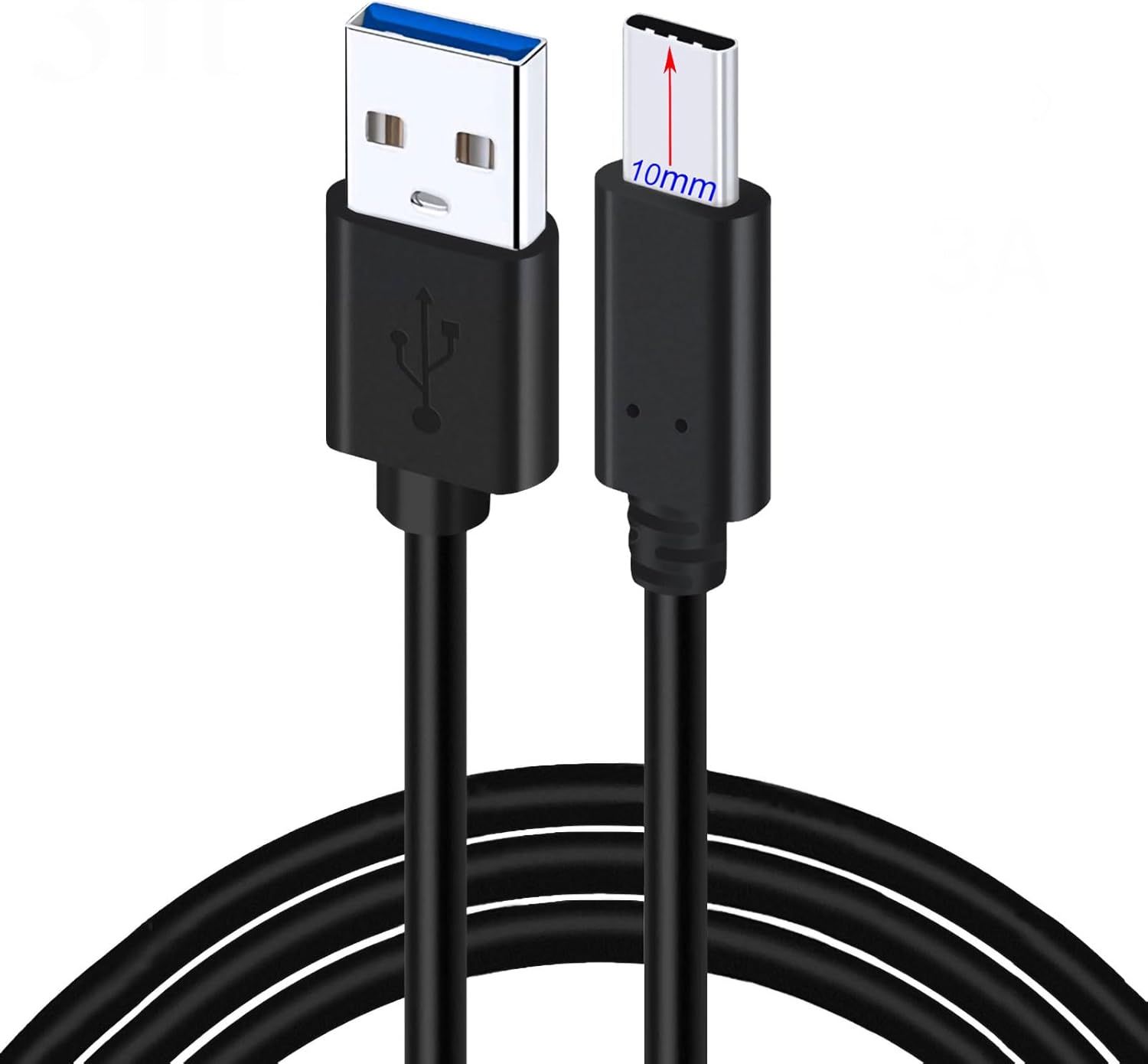KALANKA USB-C Cable with Long 10mm Connector - 3A Data Sync for Blackview and Other Rugged Phones