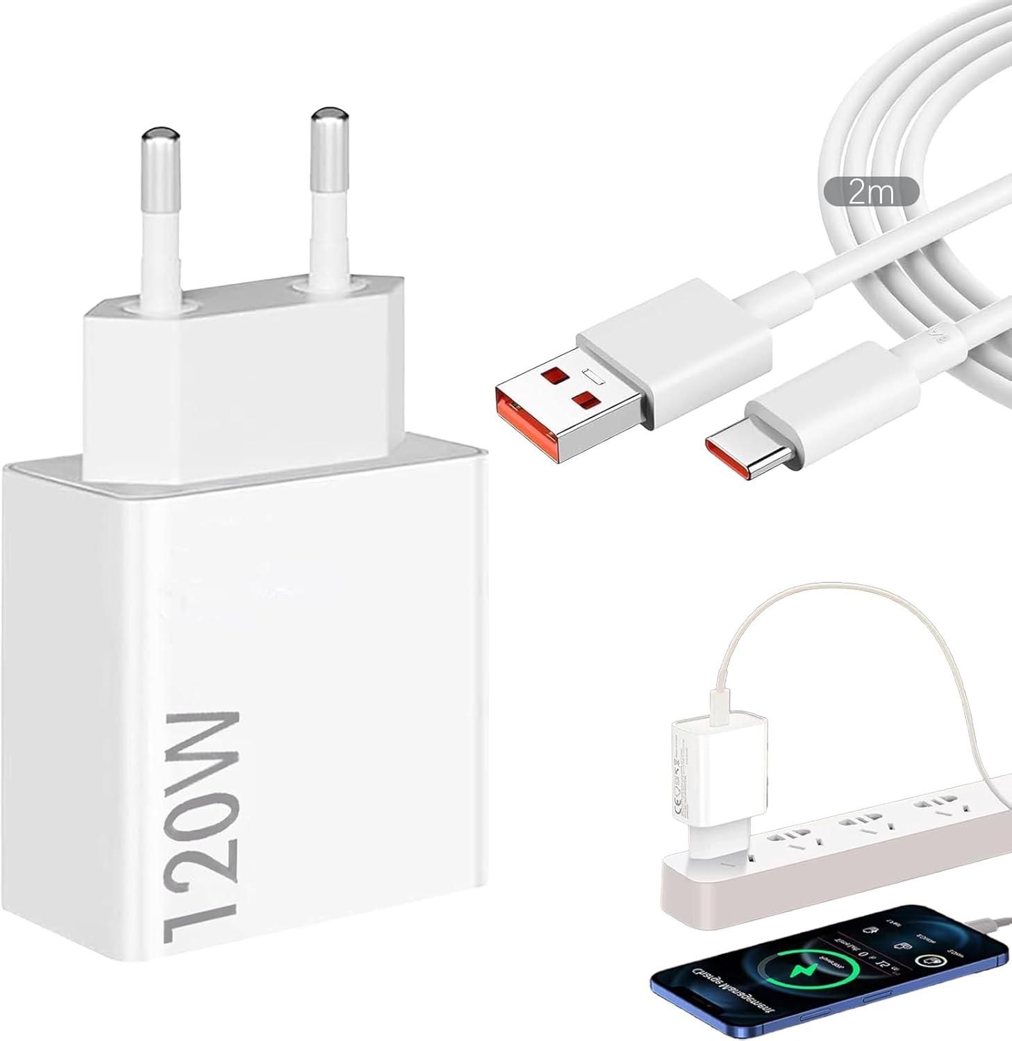 KALANKA 120W Quick Charger with USB-C Cable 2M 6A for Xiaomi Devices