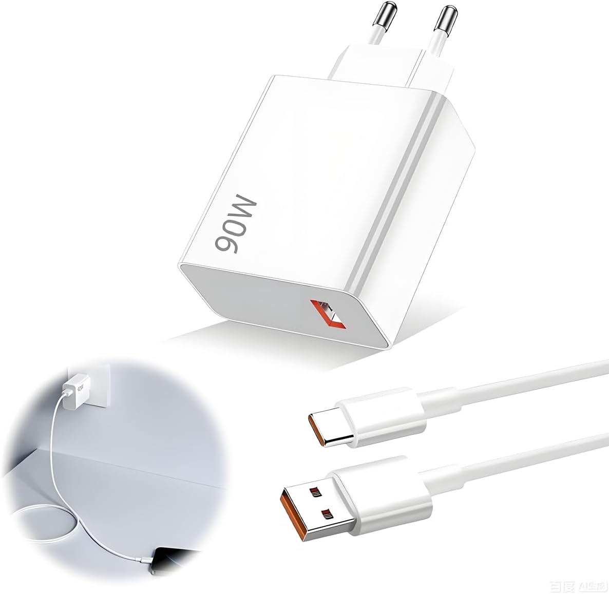 Chargeur rapide KALANKA 90W, adaptateur secteur pour téléphones portables, câble USB-A vers USB-C de 1 m, compatible avec Xiaomi et la plupart des appareils USB-C