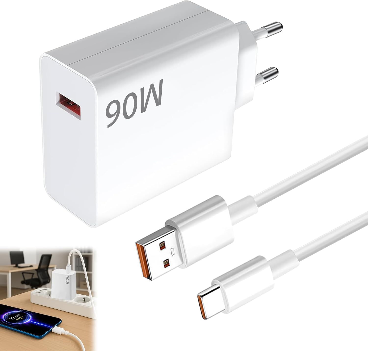 Cargador rápido KALANKA de 90W con cable USB-C de 6A de 1,5 metros