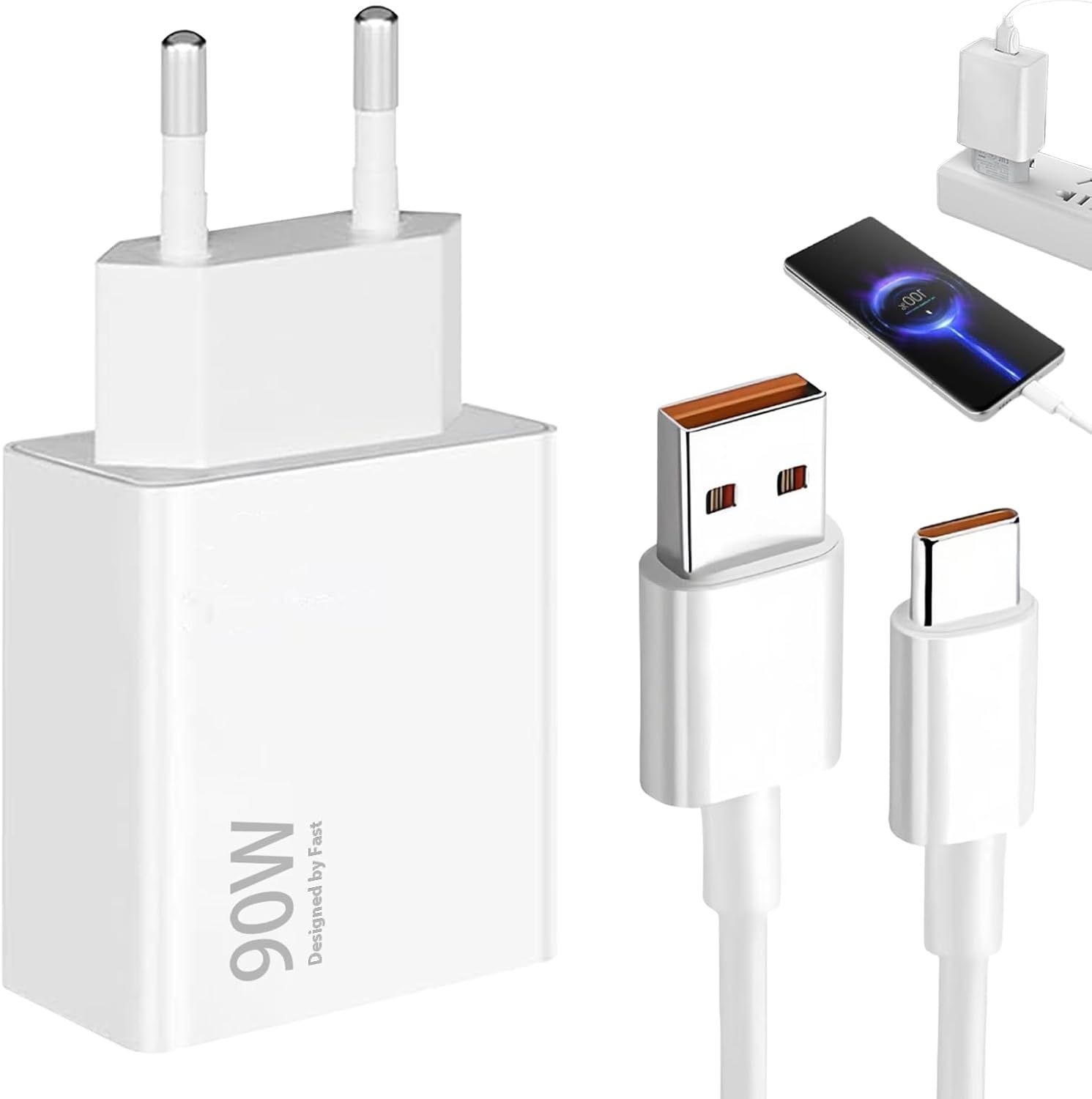 KALANKA 90W Charger with USB C Cable 1M, Turbo Charge Adapter for Xiaomi 14T/13T/12S Ultra/POCO X7 Pro etc.