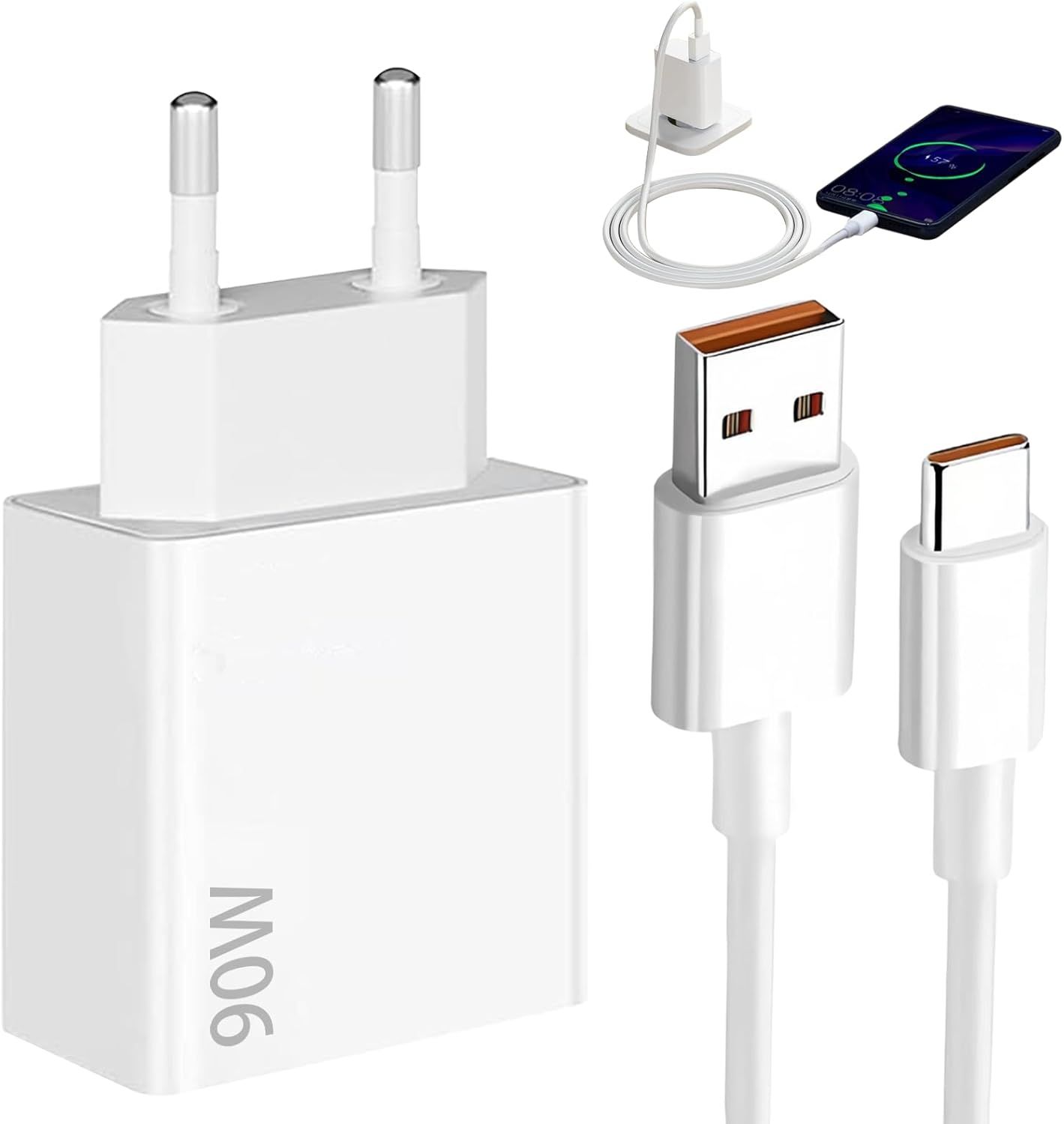 Cargador rápido KALANKA 90W con cable USB-C de 6A y 1m, para Note 14/13 Pro y más