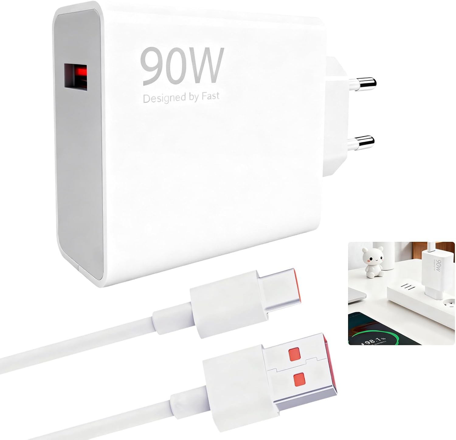 Cargador rápido KALANKA 90W con cable USB-C de 6A de 2 metros