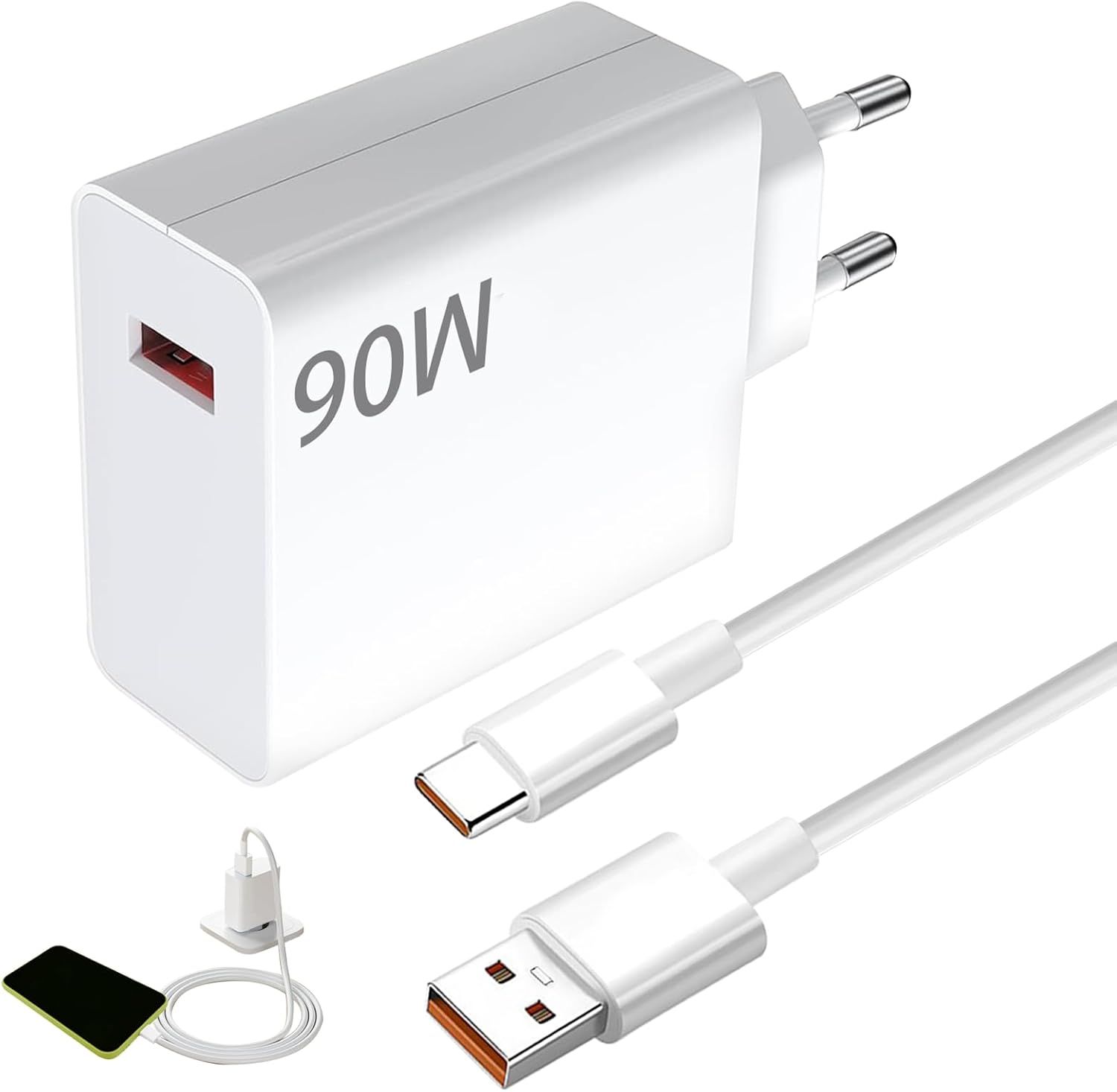 Cargador KALANKA de carga rápida de 90 W con cable USB C de 6 A de 2 m, cargador turbo para Poco X7 F6 F7 Pro 15 14 Ultra etc.