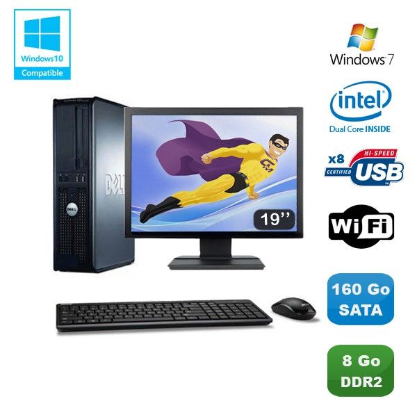 Dell Optiplex 760 DT PC - Intel E5200 2.5GHz, 8GB DDR2, 160GB HDD, WiFi, Windows 7 + 19inch Screen