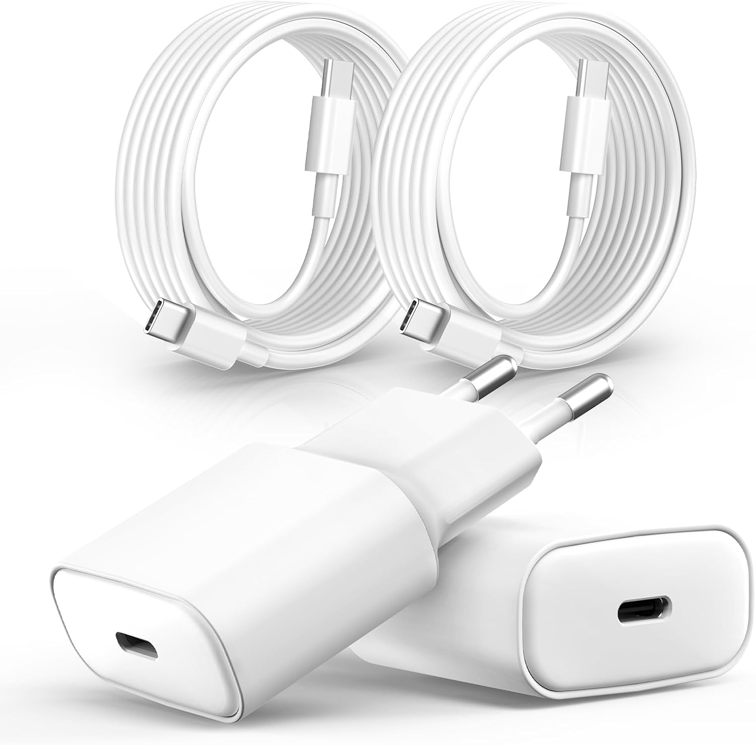 Cargador KALANKA de 20W con carga rápida Ultra delgado USB C (Paquete de 2) con cable USB C de 2m para iPhone 17/16/15, Samsung y más