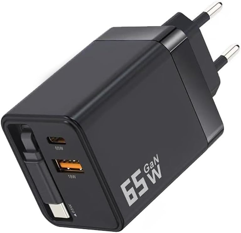 Cargador de pared retráctil KALANKA 65W con cables USB C