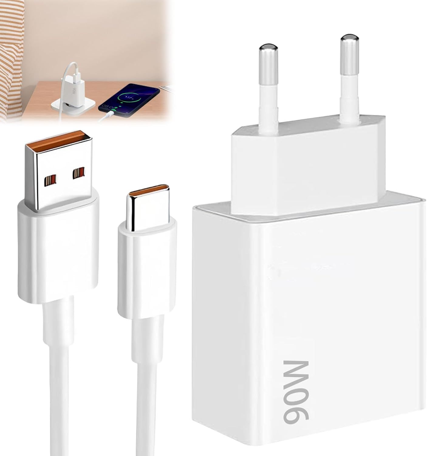 Chargeur KALANKA 90W USB-C avec câble USB C 1,5m pour Xiaomi 15 Ultra/15 Pro/14T/14/13T/13 Lite/Pad 7/POCO X7 Pro/X6 M7
