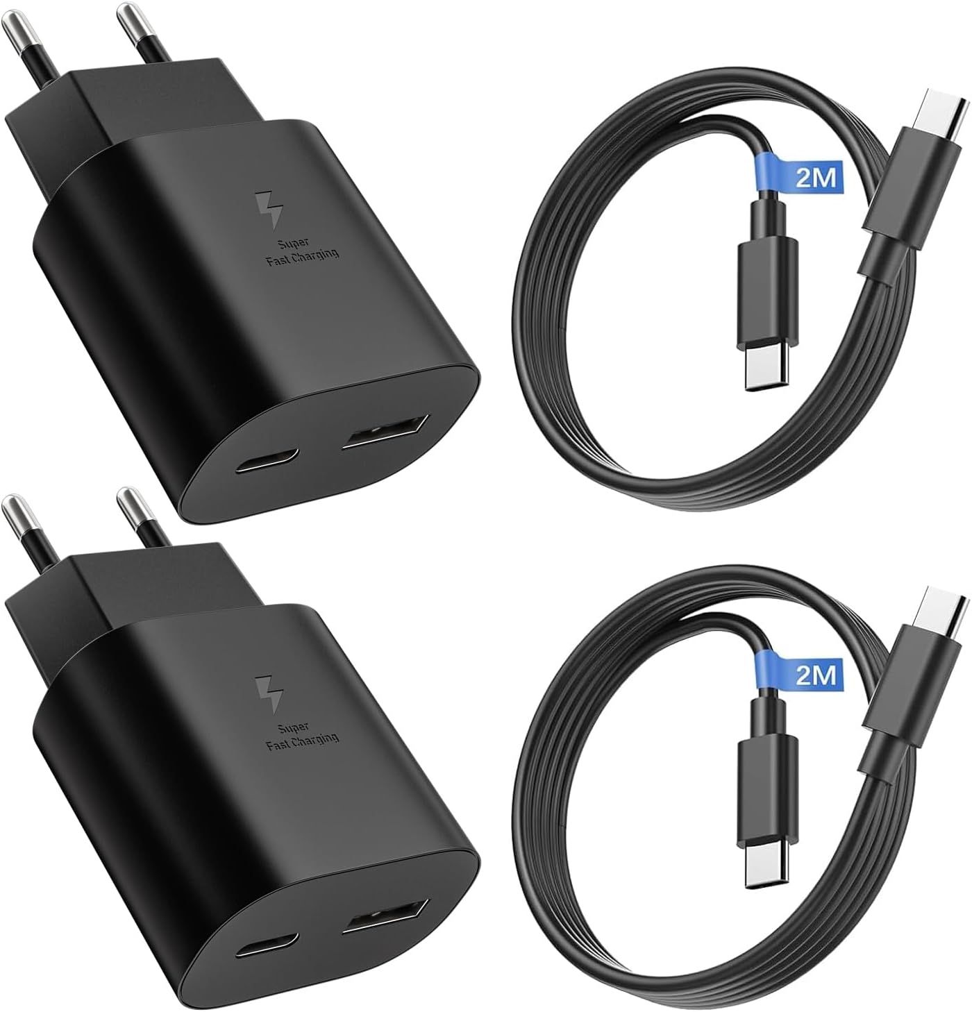 KALANKA 25W Fast Charger + USB-C Cable (2 Pack) - Compatible with Samsung S Series, Google Pixel, LG, Motorola, and More