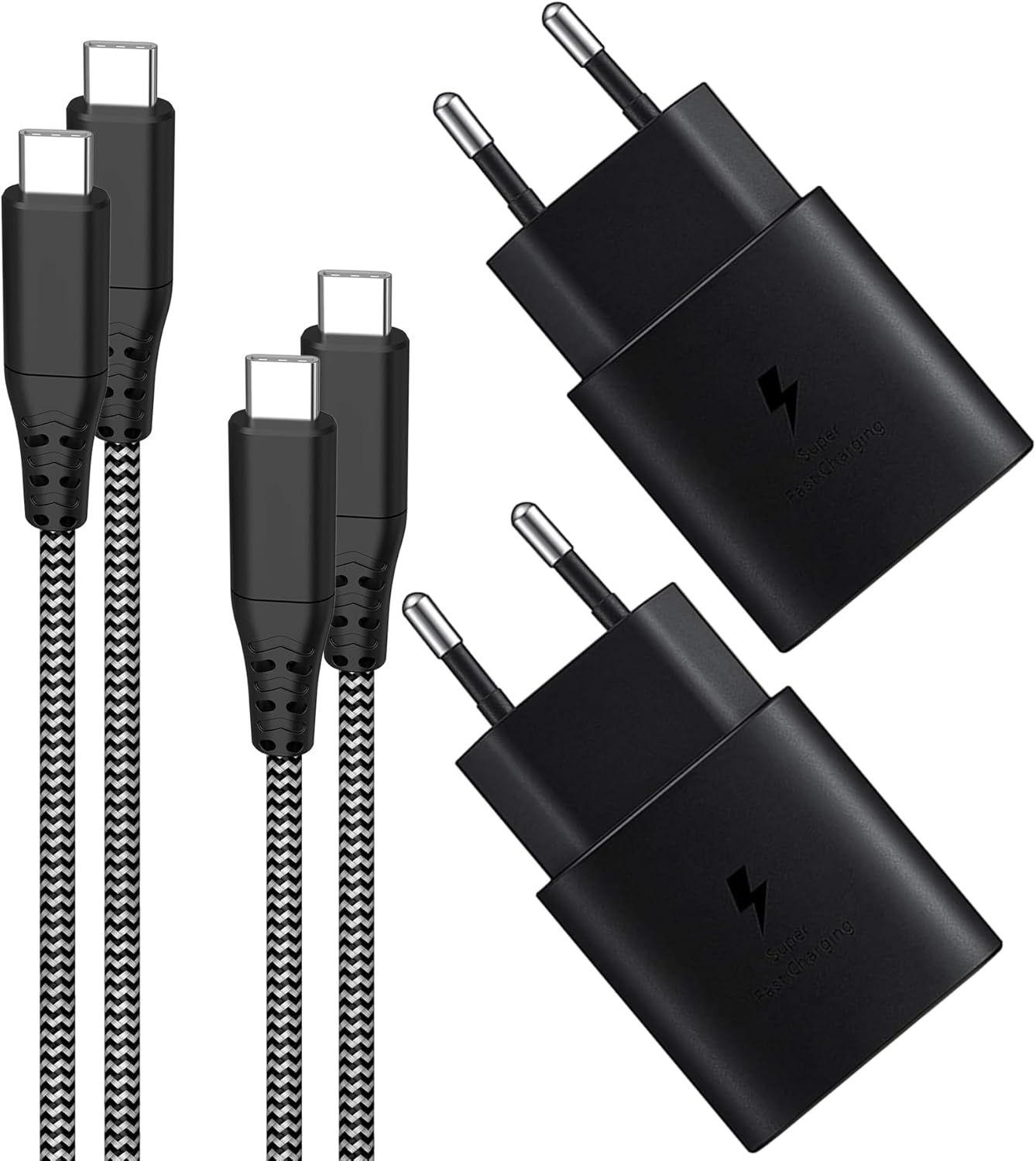 KALANKA 2-Pack Quick Charge USB C 25W Cable and Charger for Samsung Galaxy S25/S24/S23... (2M Nylon Cable, 25W USB C Power Adapter)