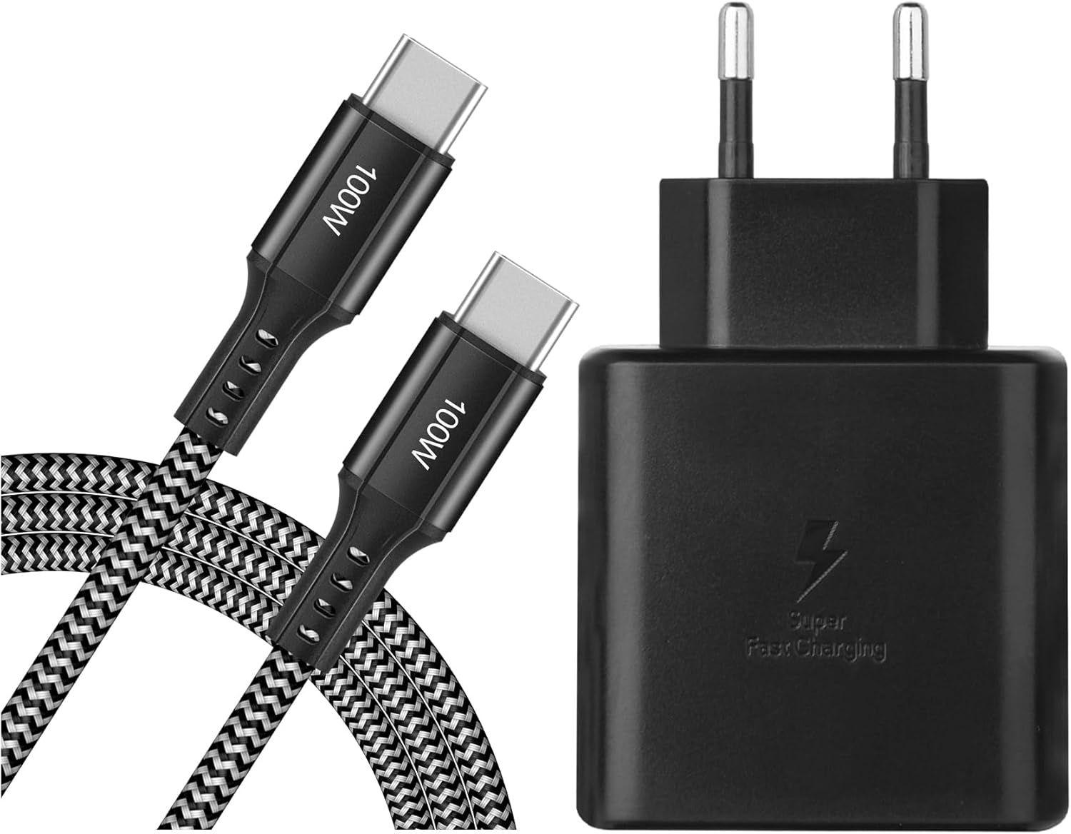 KALANKA 45W USB C Charger with Nylon Cable, 200cm - Compatible with Samsung S22 Ultra, S22, S21, S21 Ultra, 20 Plus, Note 20 Ultra, Galaxy Tab S8, S8+, S8 Ultra, S7, Rapid PPS Charging - Black