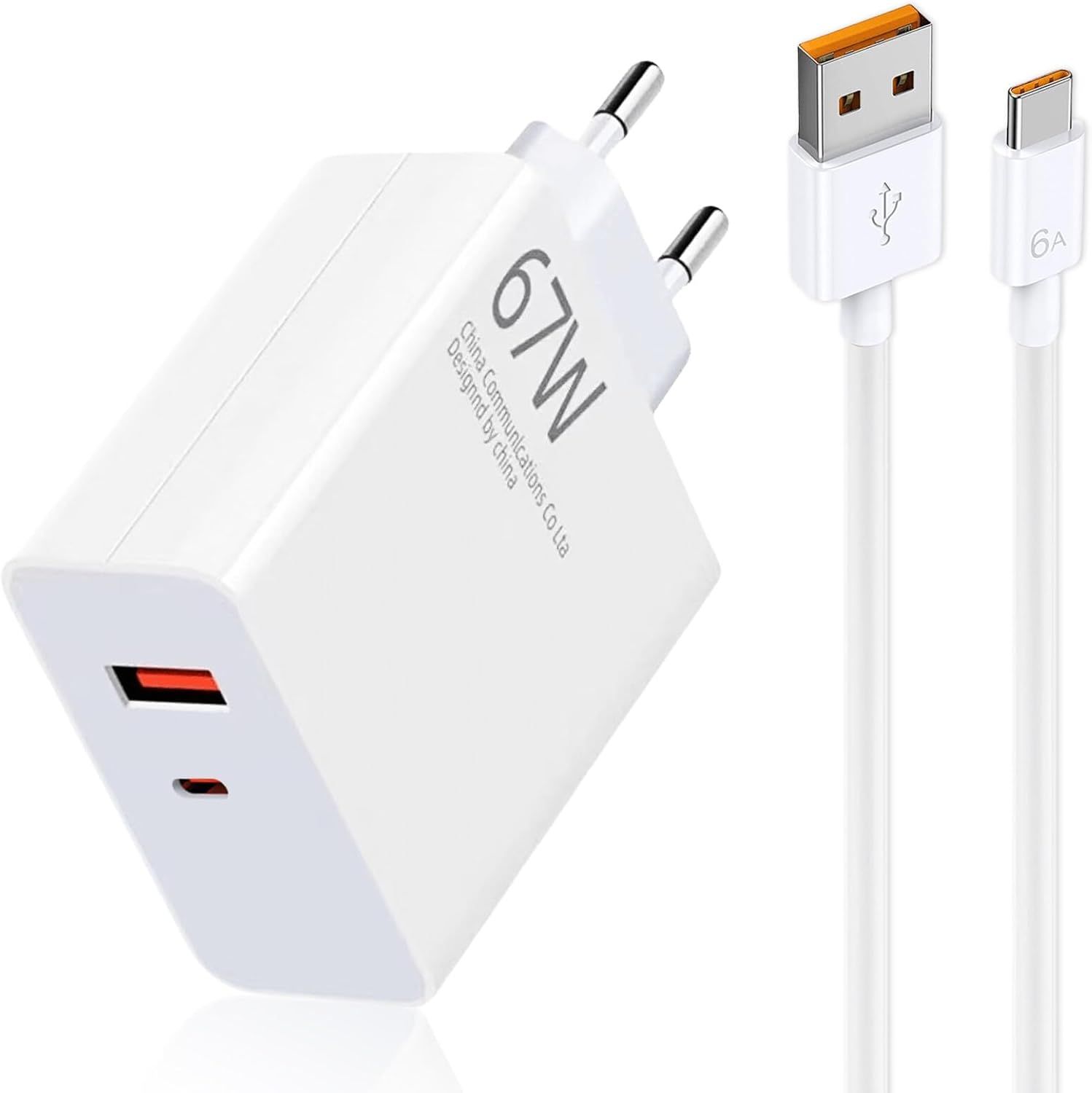 Cargador KALANKA Turbo de 67W con cable USB-C de 1.5m para Xiaomi 14, 13T Pro, Pad 6, Redmi Note 13, 12, 11 - Cable de carga rápida