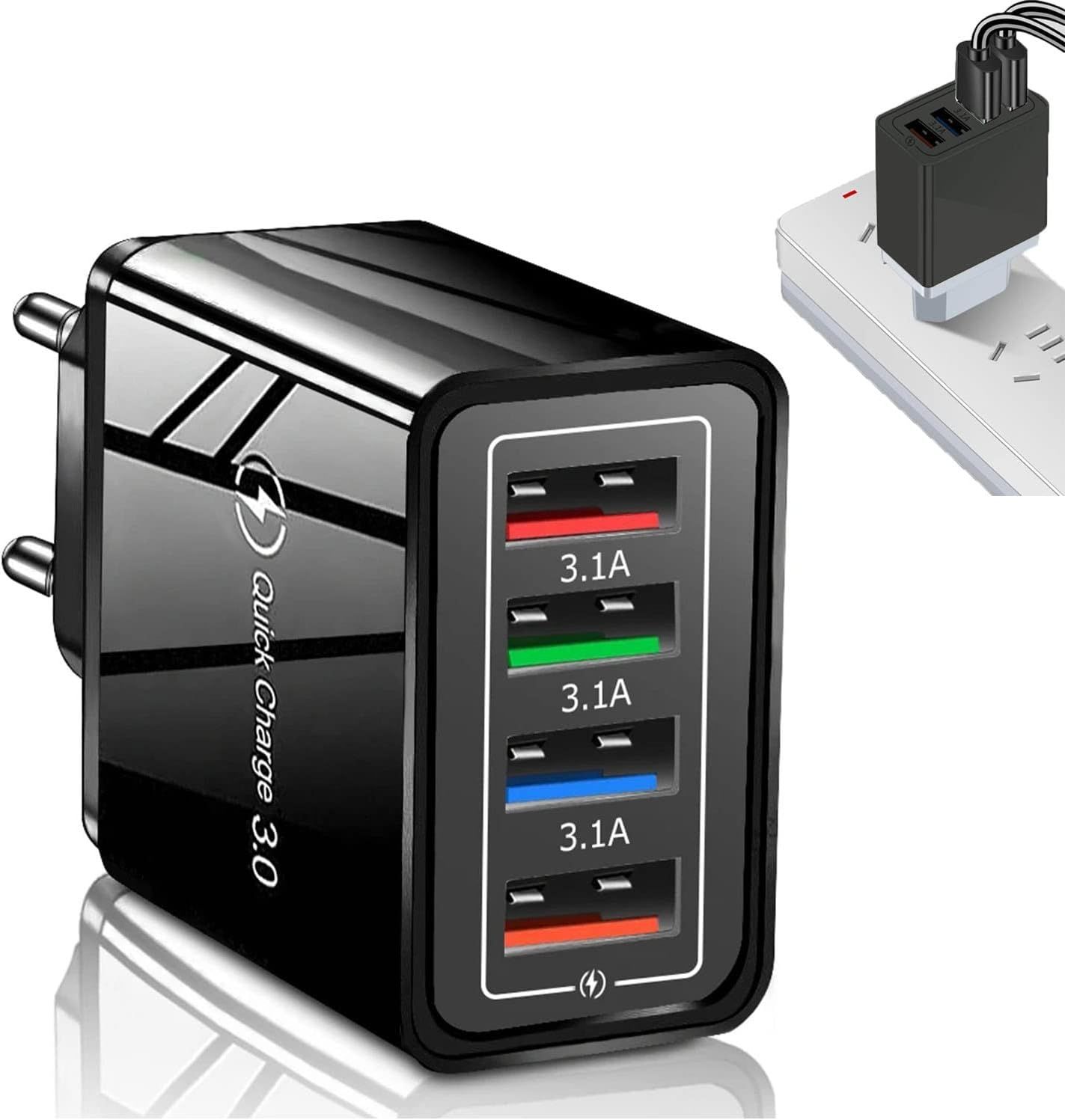 Cargador USB KALANKA Múltiple, Centro USB de 4 puertos con USB-C, Compatible con la mayoría de los teléfonos inteligentes y dispositivos digitales
