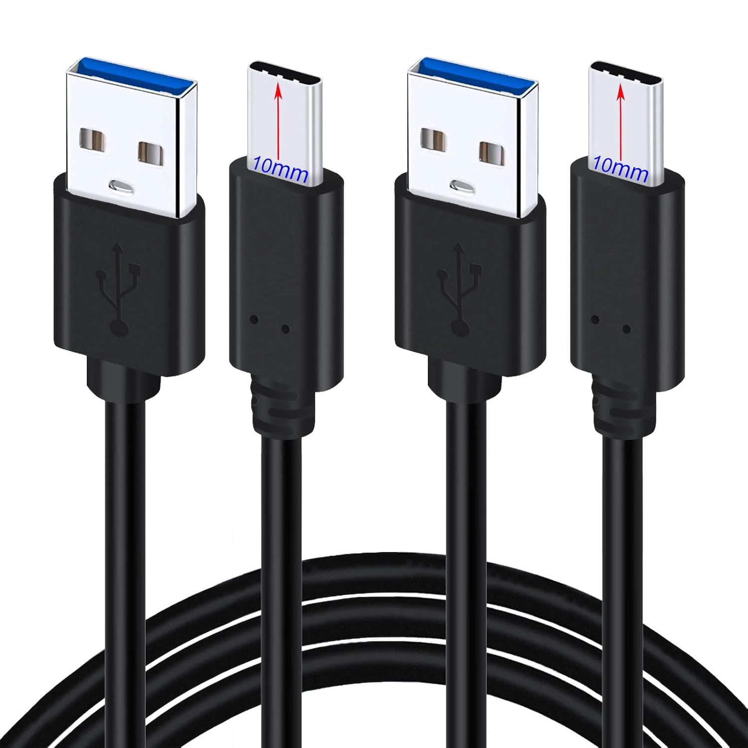 KALANKA 2-Piece 1M USB Type C Cable [10mm Connector] for Quick Data Transfer and Charging 3A for AGM/Blackview/Doogee/Cat/Cubot/Ulefone/UMIDiGi/Oukitel/Galaxy XCover5 4S Rugged Smartphones