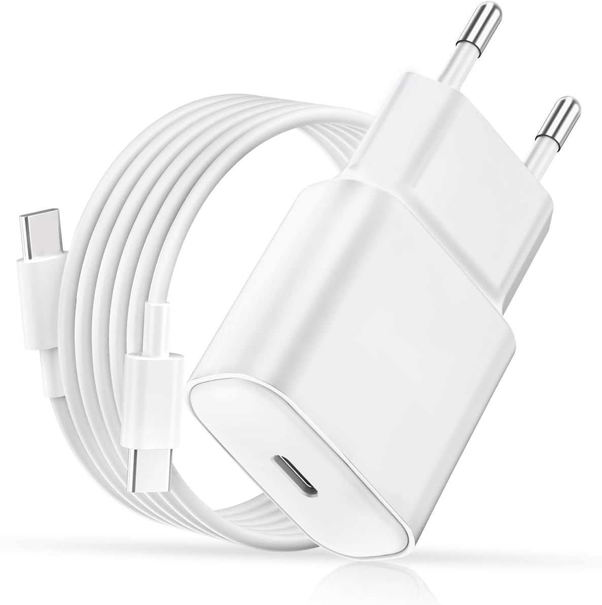 Cargador KALANKA de 20 W ultra delgado y rápido con cable USB C para iPhone 17/16/15, Samsung, tabletas, Pixels, etc.