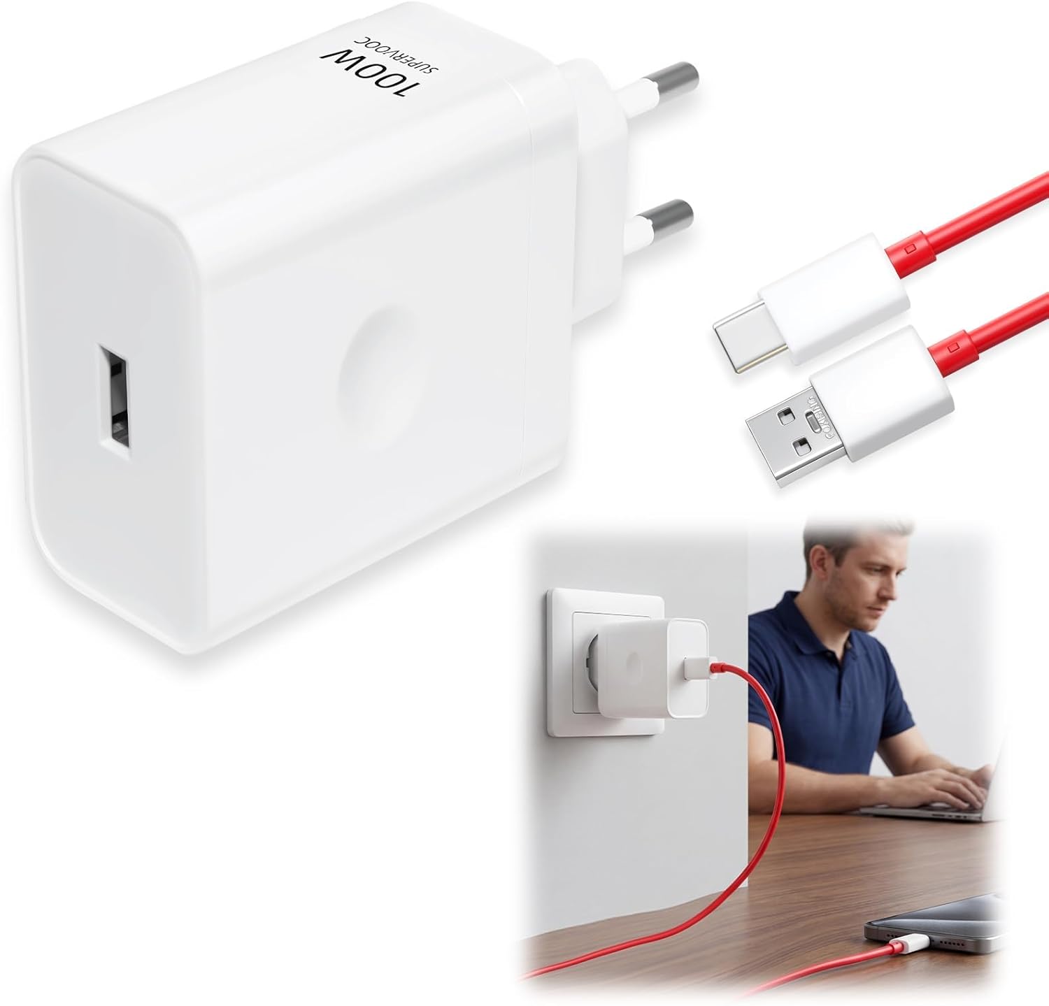 KALANKA 100W USB Charger for Oppo Super-VOOC with Original 6A USB-C Cable, Red - Compatible with Oppo Find X8, X7, Find X7 Ultra, One-Plus 13, Nord CE 4/3 Lite, Realme GT 7 Pro, Reno 13
