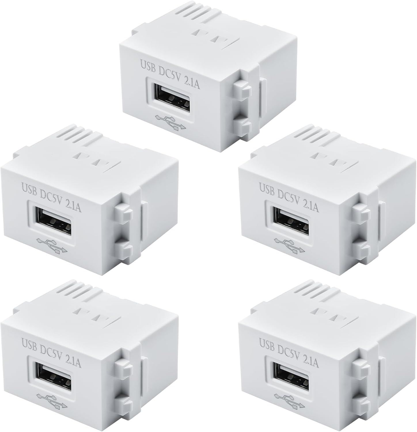 KALANKA 5-Pack USB Power Module: 2.1A Fast Charger with 5V Transformer for Smartphones and USB Devices
