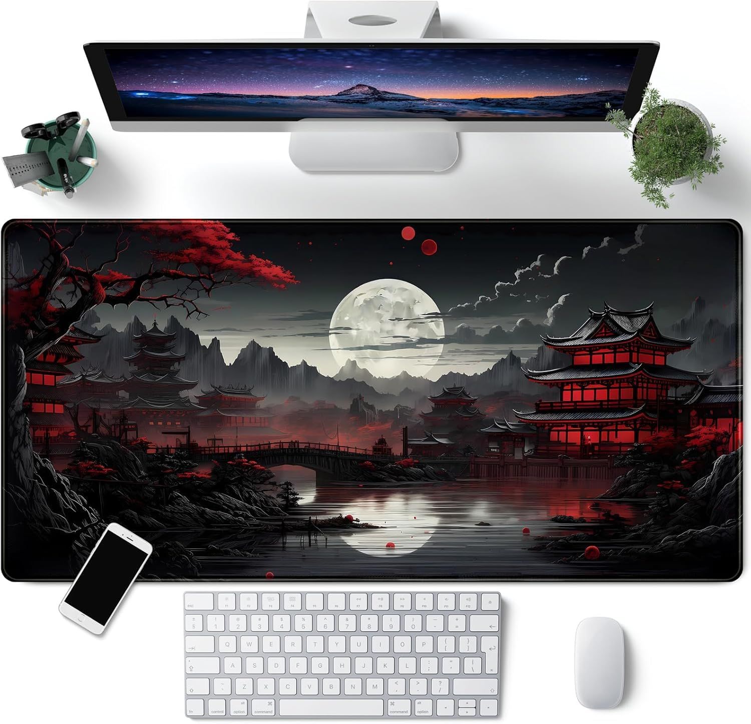 KALANKA XXL Gaming Mouse Pad - 900 x 400 mm - Seamless Edges - Under Desk Mat - Office Accessory, Non-Slip Rubber Base (Full Moon)