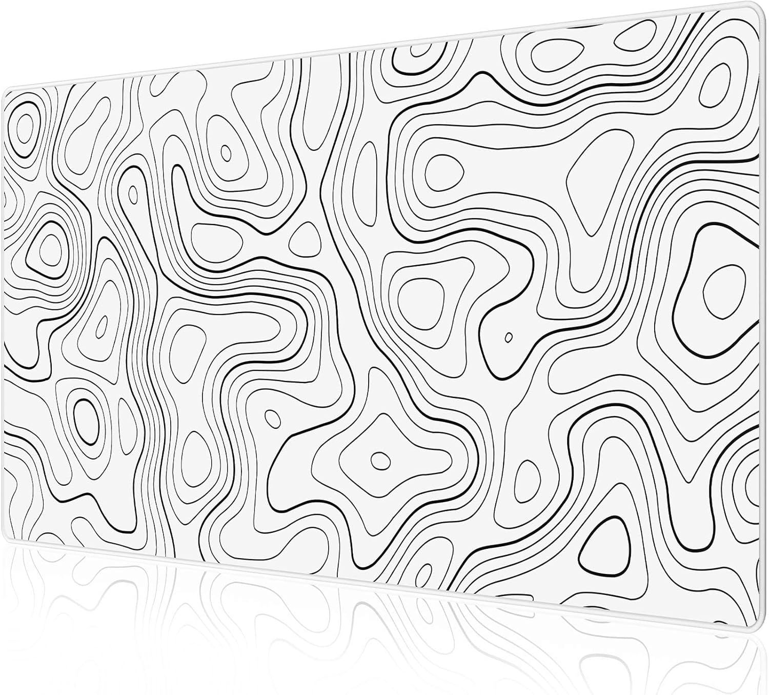 KALANKA XXL Gaming Mouse Pad, Anti-Slip and Waterproof Rubber, for PC, Study, Laptop, Gaming Computer, Home, White, Topographic Pattern, 900 x 400 mm