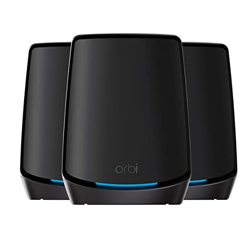 Sistema Netgear Orbi RBK863SB Wi-Fi (enrutador + 2 amplificadores) - hasta 6750 pies cuadrados - malla de 10GbE - Wi-Fi 6 - Tri banda