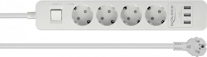 Delock Extension Socket - 250V, 4000W Power Strip with USB Charging - White (1.5m)