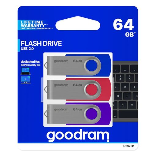 Wilk Elektronik 64GB USB 2.0 Flash Drive (Blue, Red, Purple - Pack of 3)