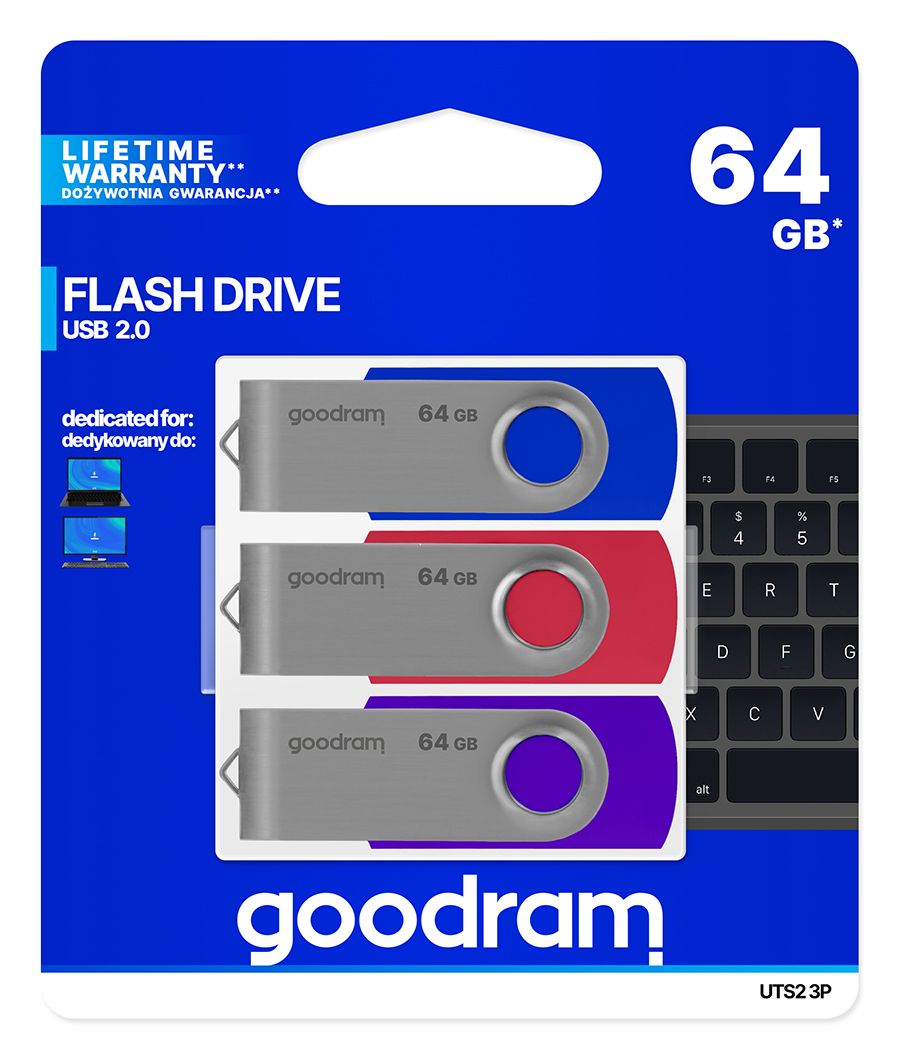 Wilk Elektronik 64GB USB 2.0 Flash Drive (Blue, Red, Purple - Pack of 3)