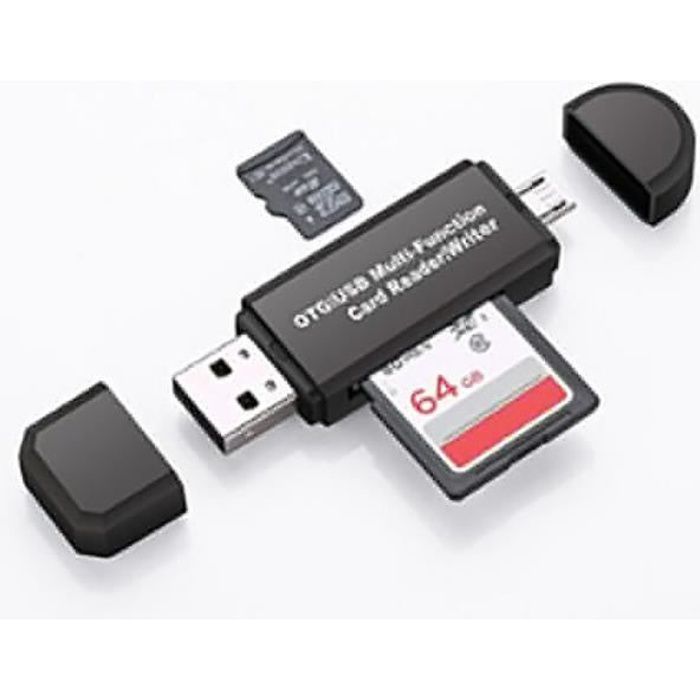 Lecteur de cartes OTG multifonctionnel GAAK - 128 Go Micro SD USB Noir